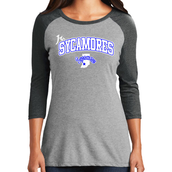 Jr. Sycamores Design 2 on a District ® - Women's Perfect Tri ® 3/4 Sleeve Raglan Thumbnail