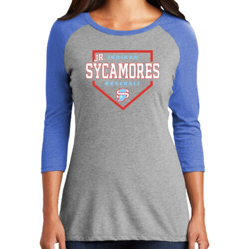 Jr. Sycamores Design 3 on a District ® - Women's Perfect Tri ® 3/4 Sleeve Raglan Thumbnail