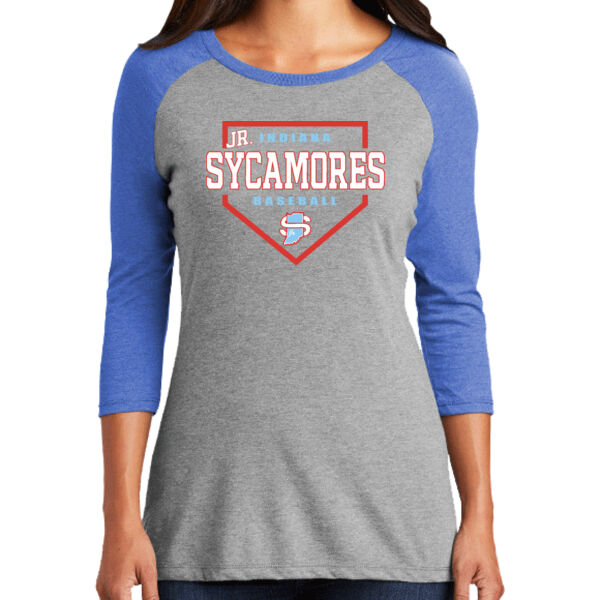 Jr. Sycamores Design 3 on a District ® - Women's Perfect Tri ® 3/4 Sleeve Raglan Thumbnail